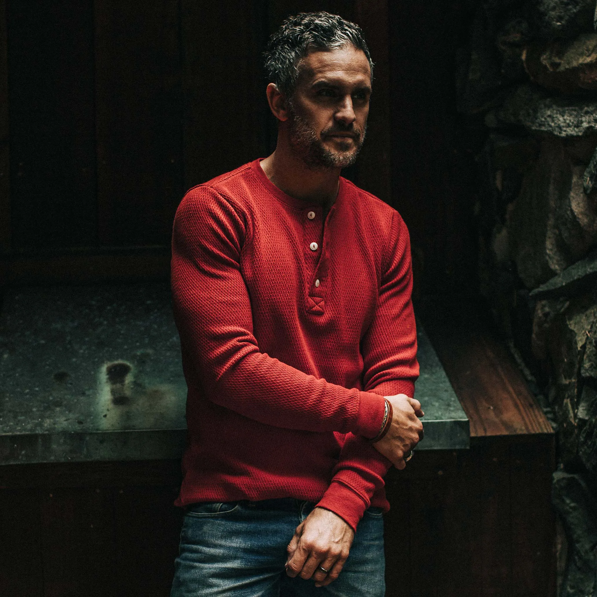 The Heavy Bag Waffle Henley in Cardinal sold by Taylor Stitch product image thumbnail 4