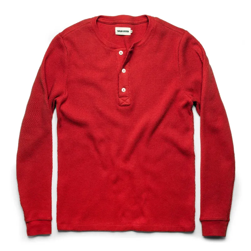 The Heavy Bag Waffle Henley in Cardinal sold by Taylor Stitch