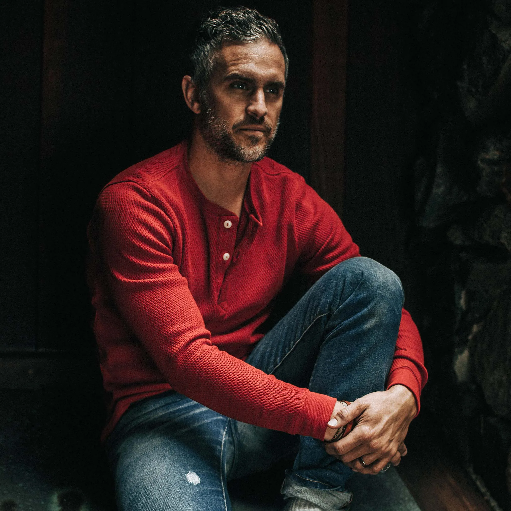 The Heavy Bag Waffle Henley in Cardinal sold by Taylor Stitch product image thumbnail 2