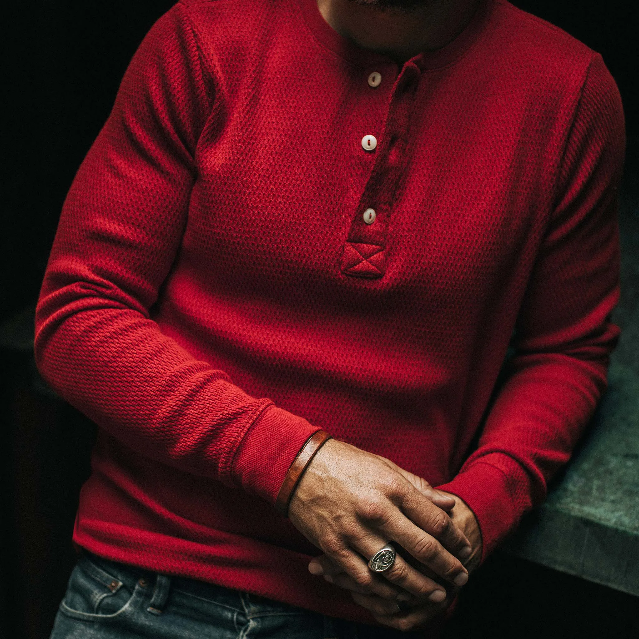 The Heavy Bag Waffle Henley in Cardinal sold by Taylor Stitch product image thumbnail 3