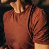 The Cotton Hemp Tee in Rust and Navy Stripe sold by Taylor Stitch