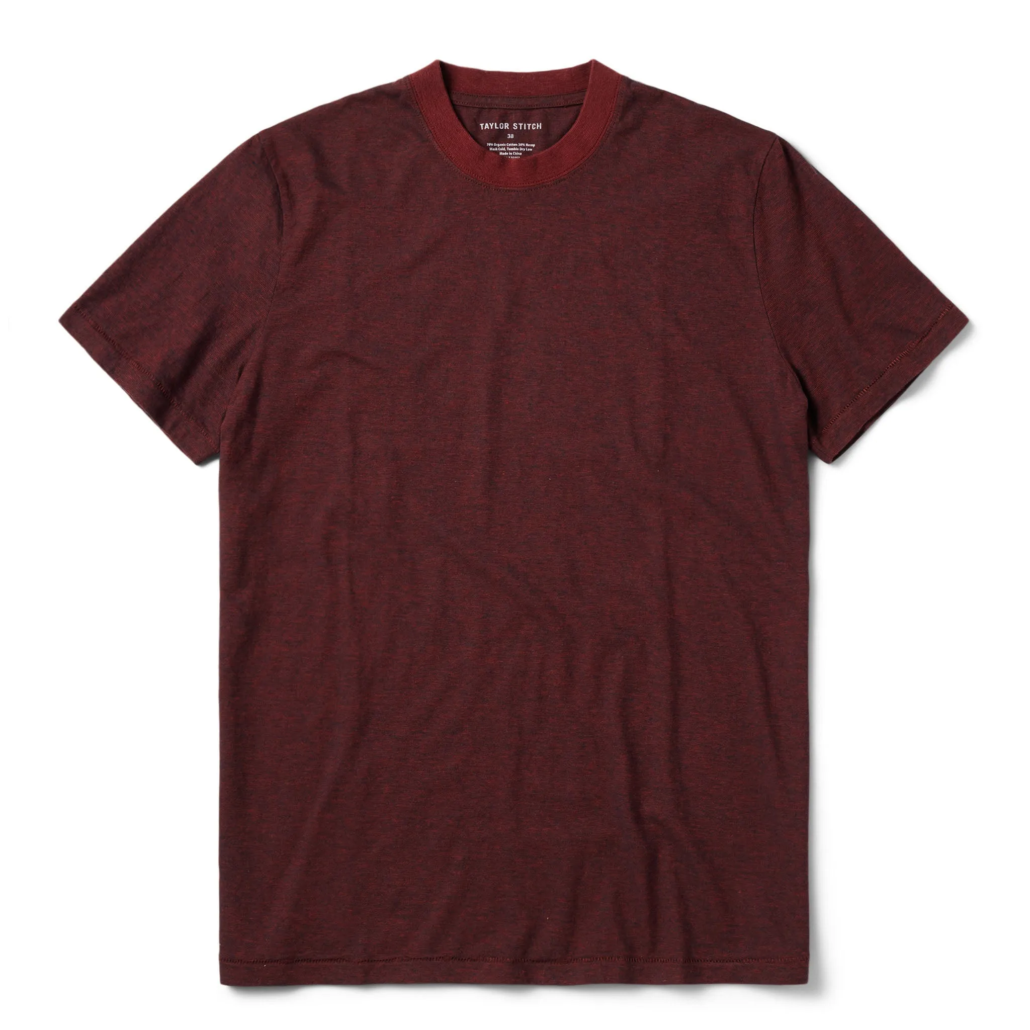 The Cotton Hemp Tee in Rust and Navy Stripe sold by Taylor Stitch