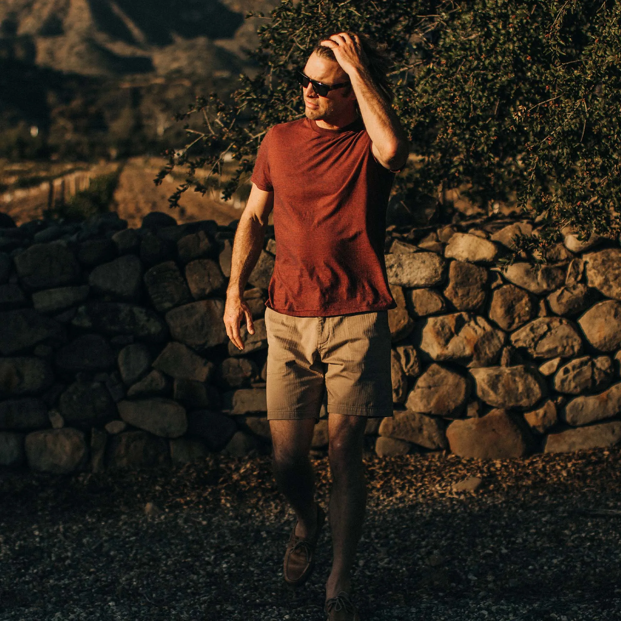 The Cotton Hemp Tee in Rust and Navy Stripe sold by Taylor Stitch product image thumbnail 4