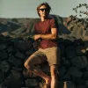 The Cotton Hemp Tee in Rust and Navy Stripe sold by Taylor Stitch