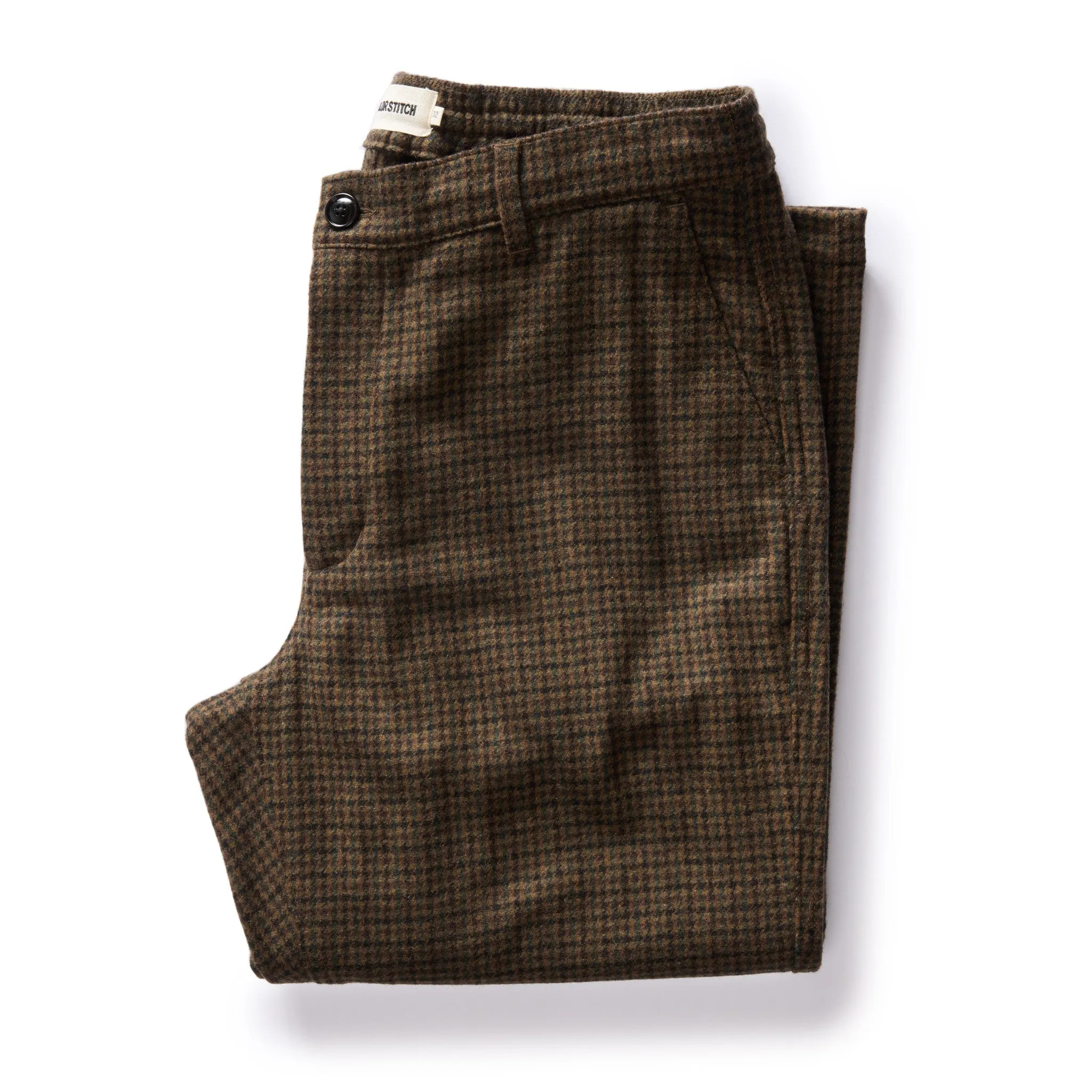 The Carmel Pant in Timber Guncheck sold by Taylor Stitch