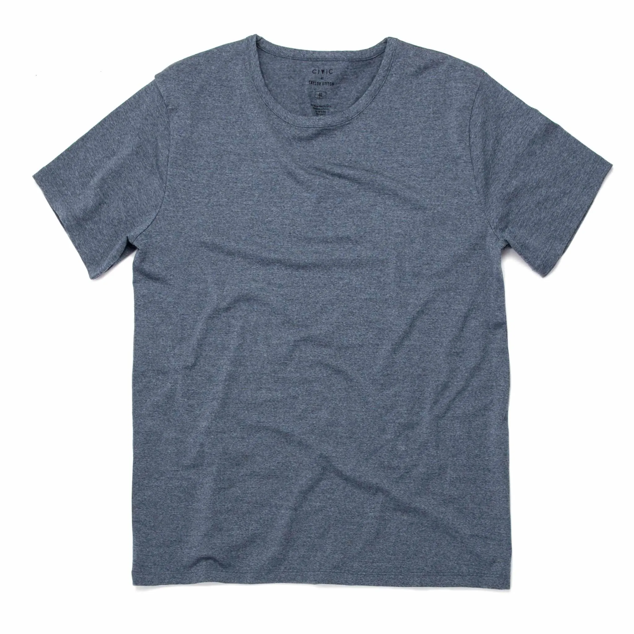 The Antoni Tee in Heather Blue sold by Taylor Stitch