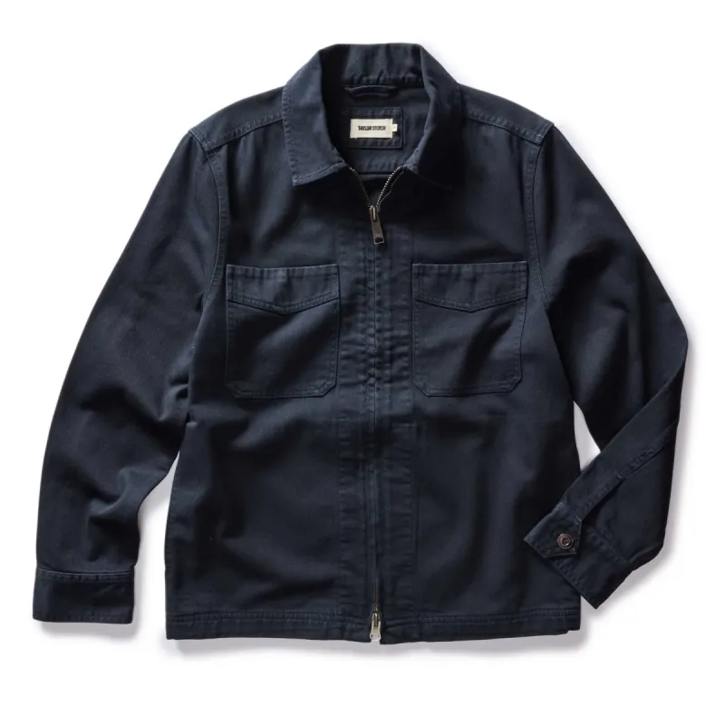 The Station Jacket in Dark Navy Broken Twill sold by Taylor Stitch