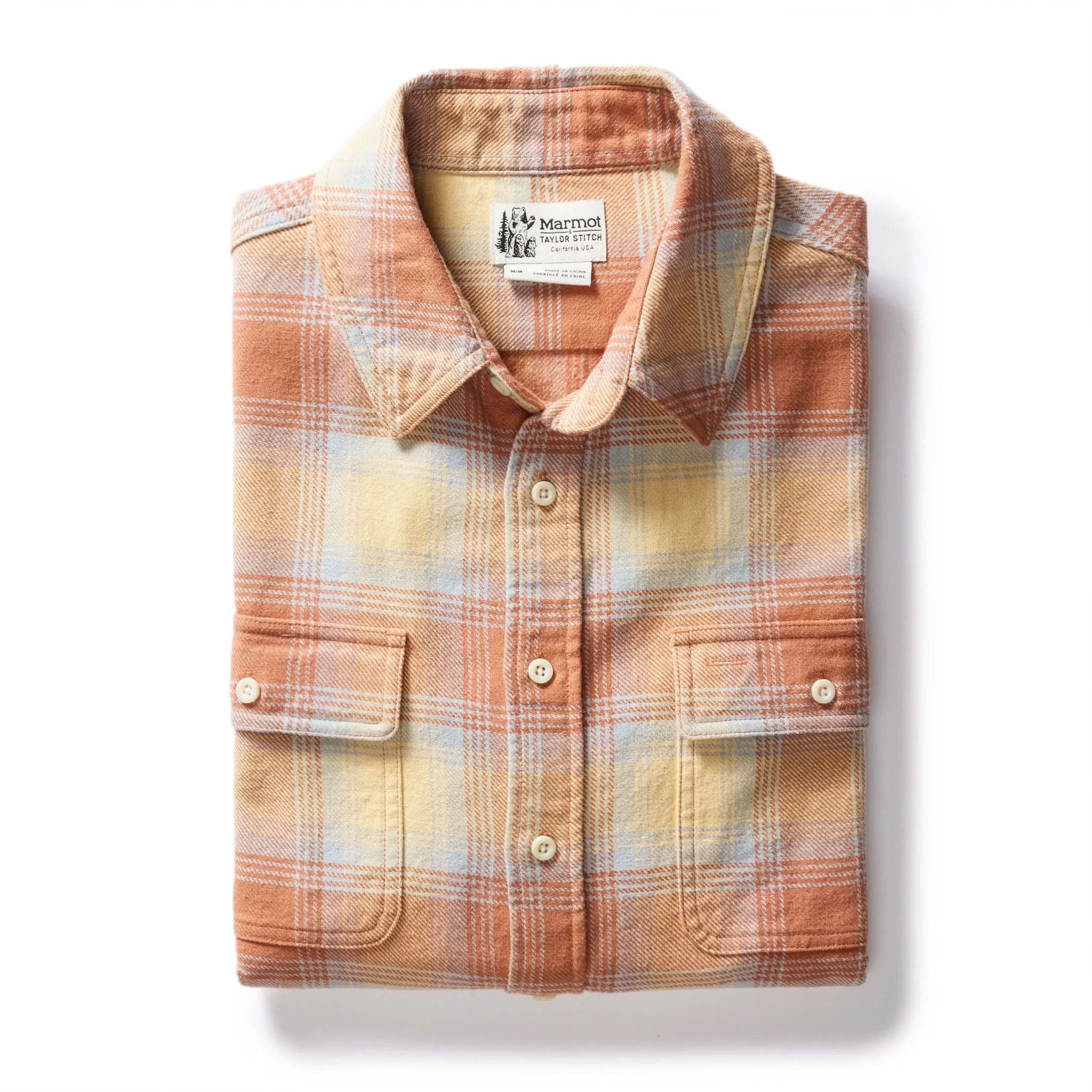 The Ledge Shirt in Sunrise Plaid sold by Taylor Stitch