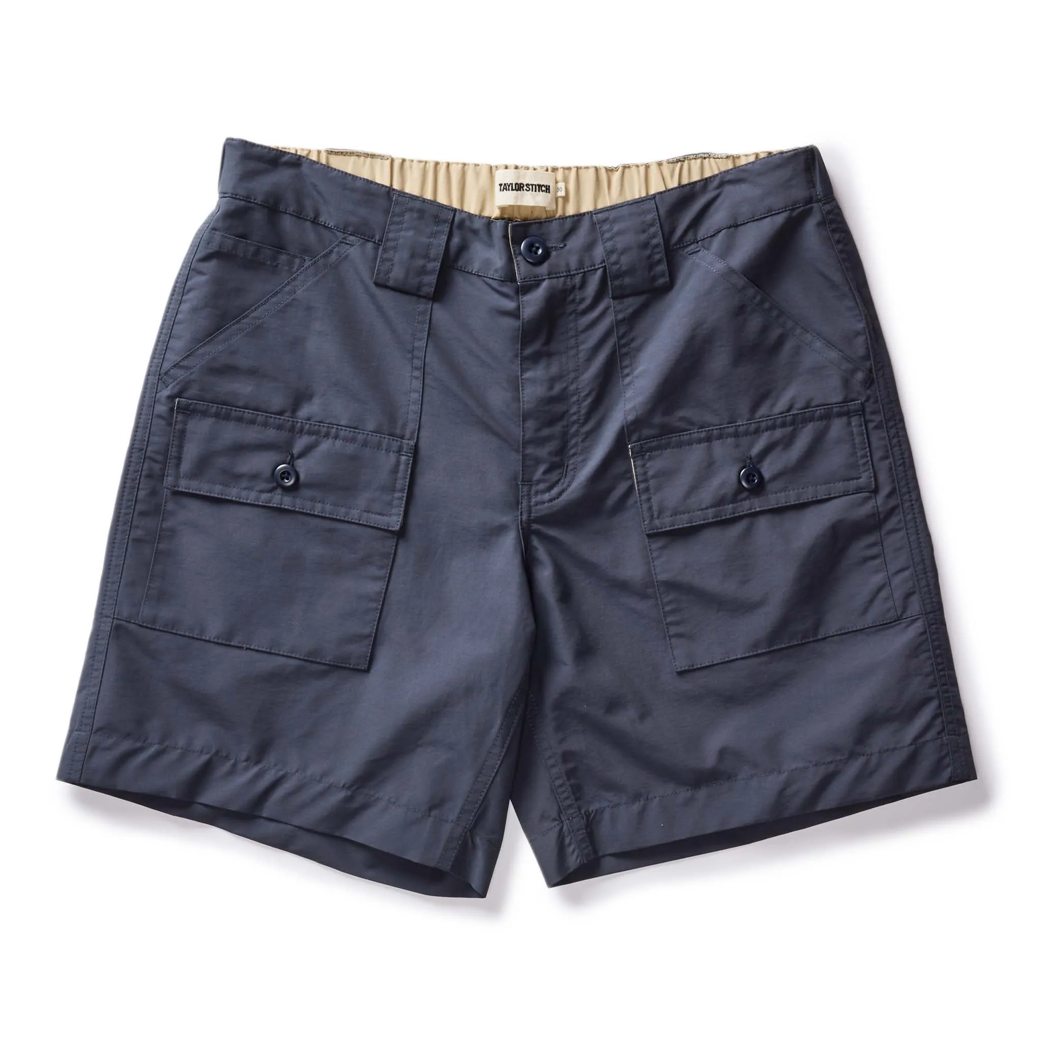 The Trail Cargo Short in Faded Navy 60/40 sold by Taylor Stitch