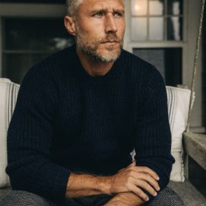The Fisherman Sweater in Dark Navy sold by Taylor Stitch