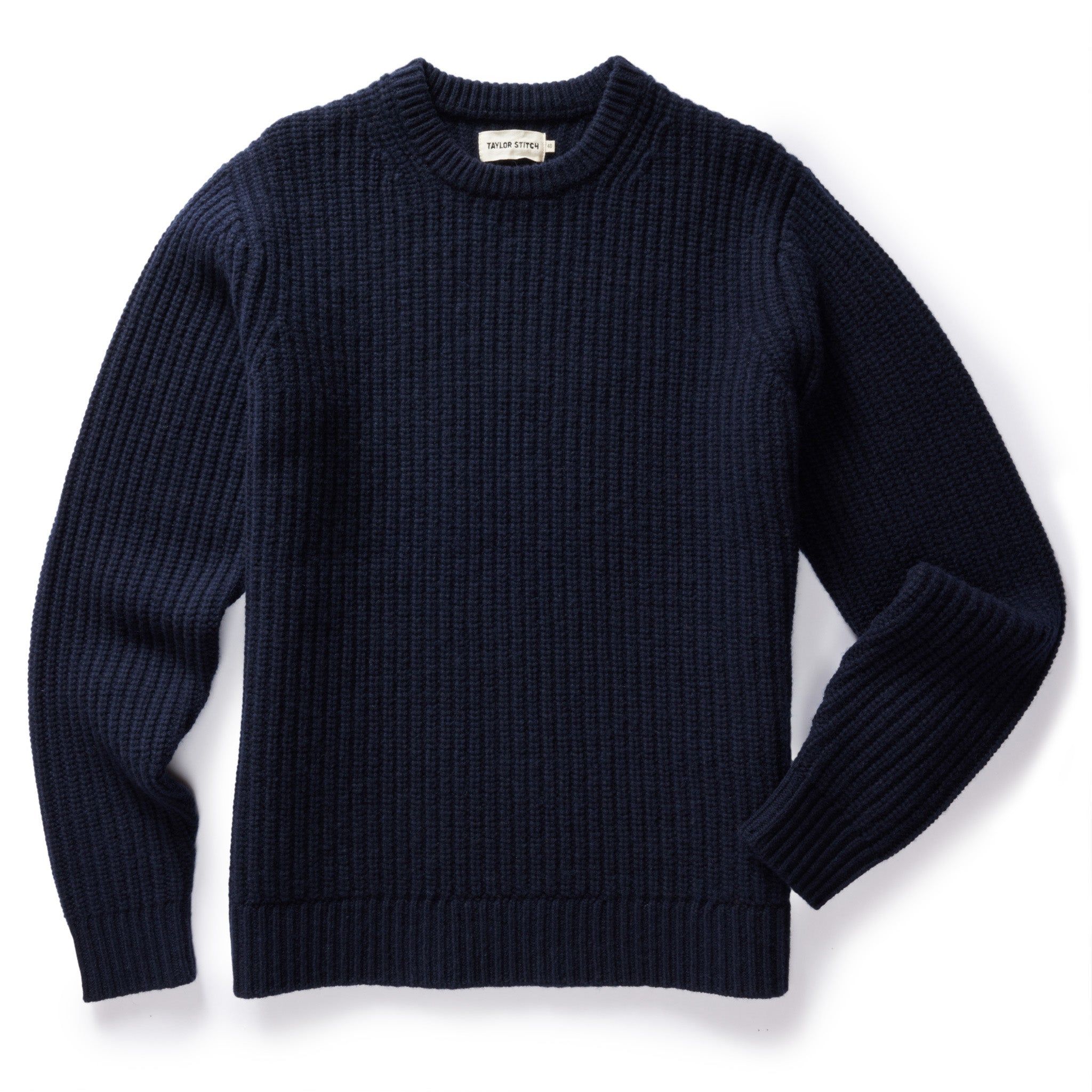 The Fisherman Sweater in Dark Navy sold by Taylor Stitch