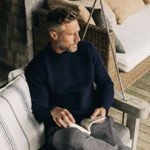 The Fisherman Sweater in Dark Navy sold by Taylor Stitch