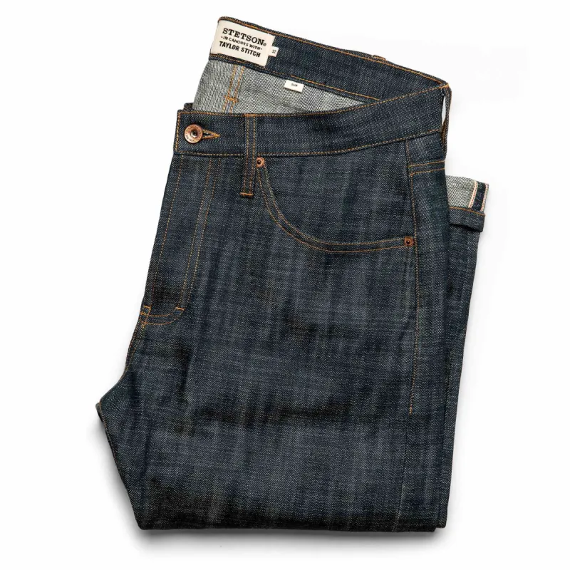 The Slim Jean in Green Cast Selvage sold by Taylor Stitch