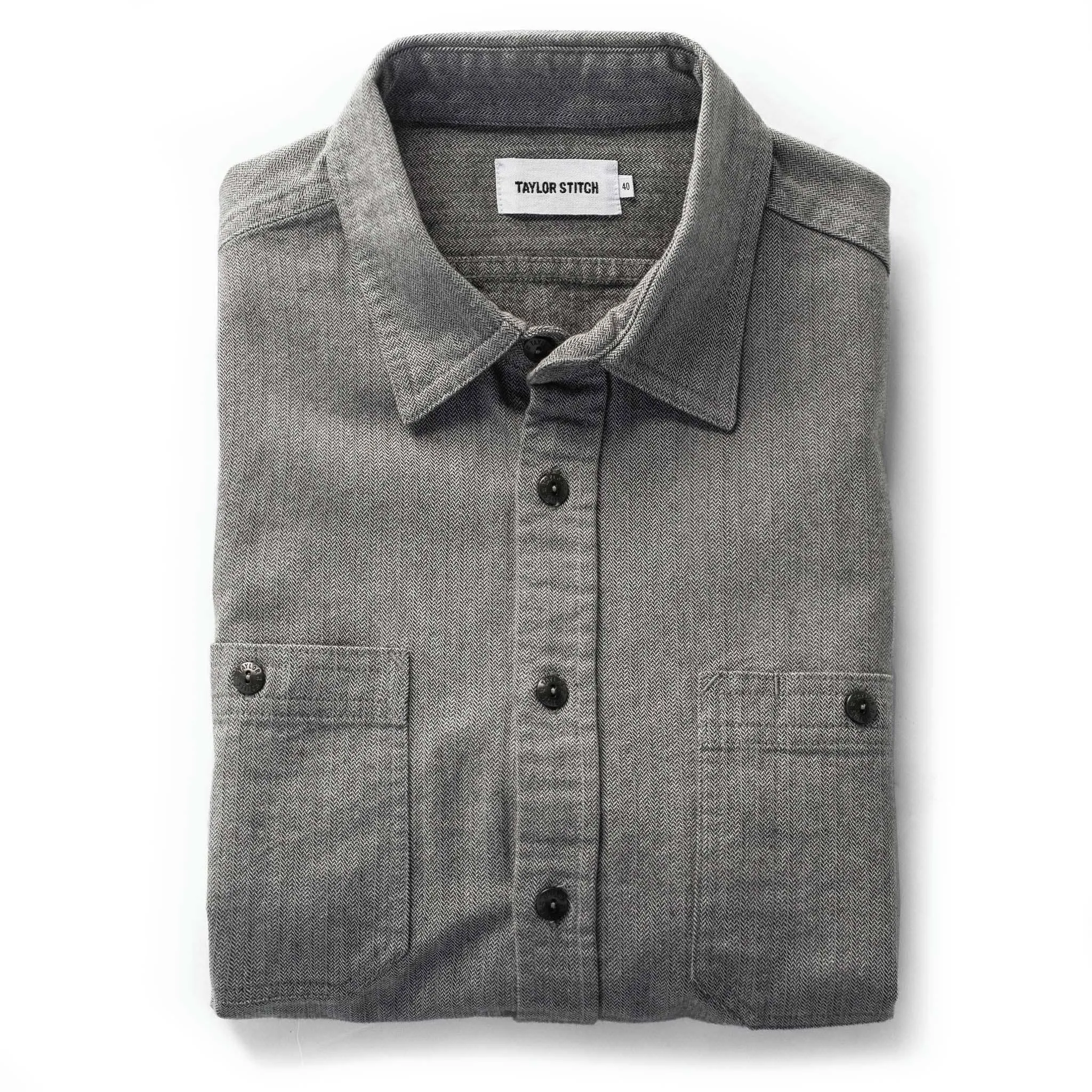 The Utility Shirt in Slate Broken Herringbone sold by Taylor Stitch
