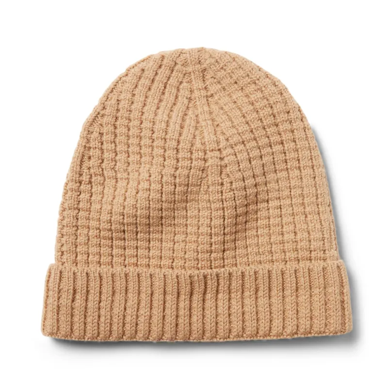 The Waffle Beanie in Camel Merino sold by Taylor Stitch
