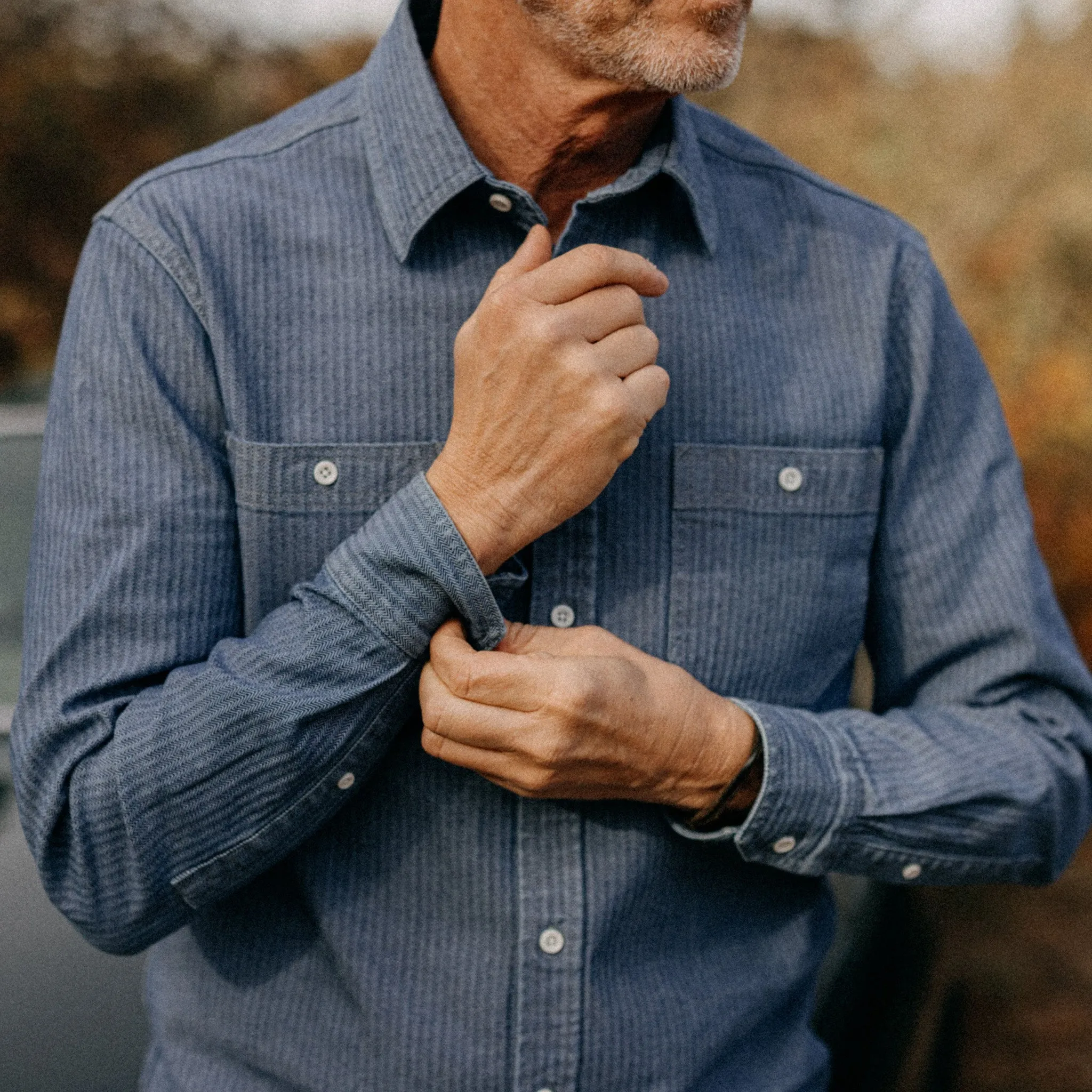 The Utility Shirt in Washed Indigo Herringbone sold by Taylor Stitch product image thumbnail 4