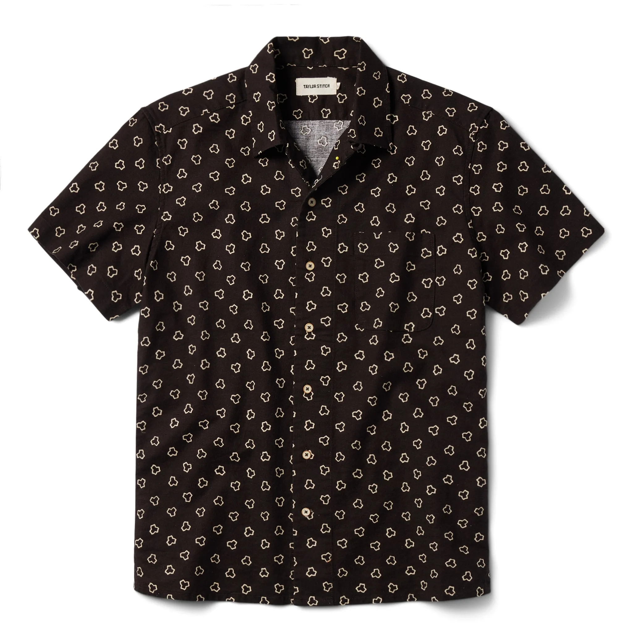 The Short Sleeve Hawthorne in Espresso Geo sold by Taylor Stitch
