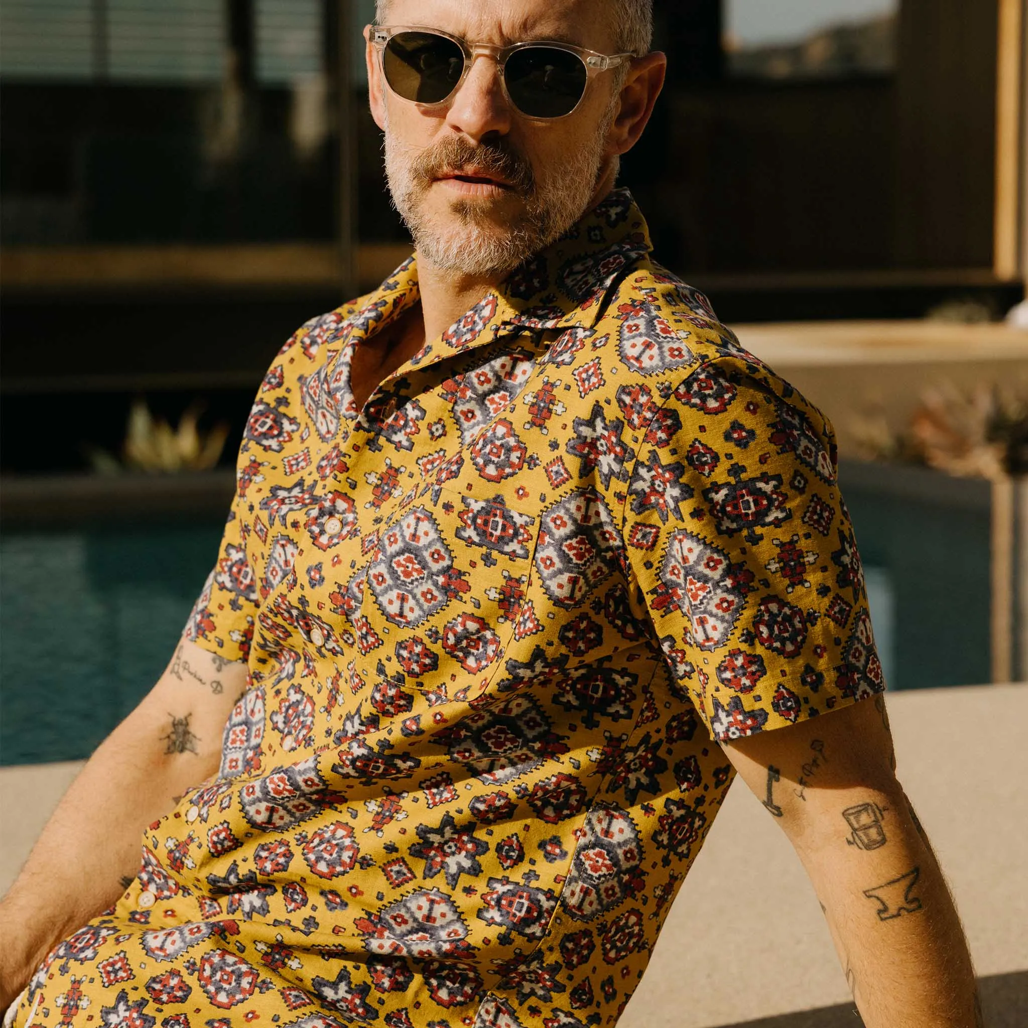 The Short Sleeve Davis Shirt in Tarnished Gold Print sold by Taylor Stitch product image thumbnail 5
