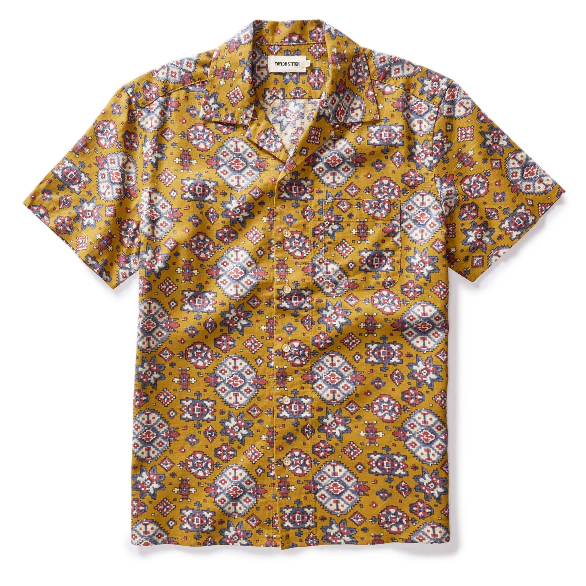 The Short Sleeve Davis Shirt in Tarnished Gold Print sold by Taylor Stitch