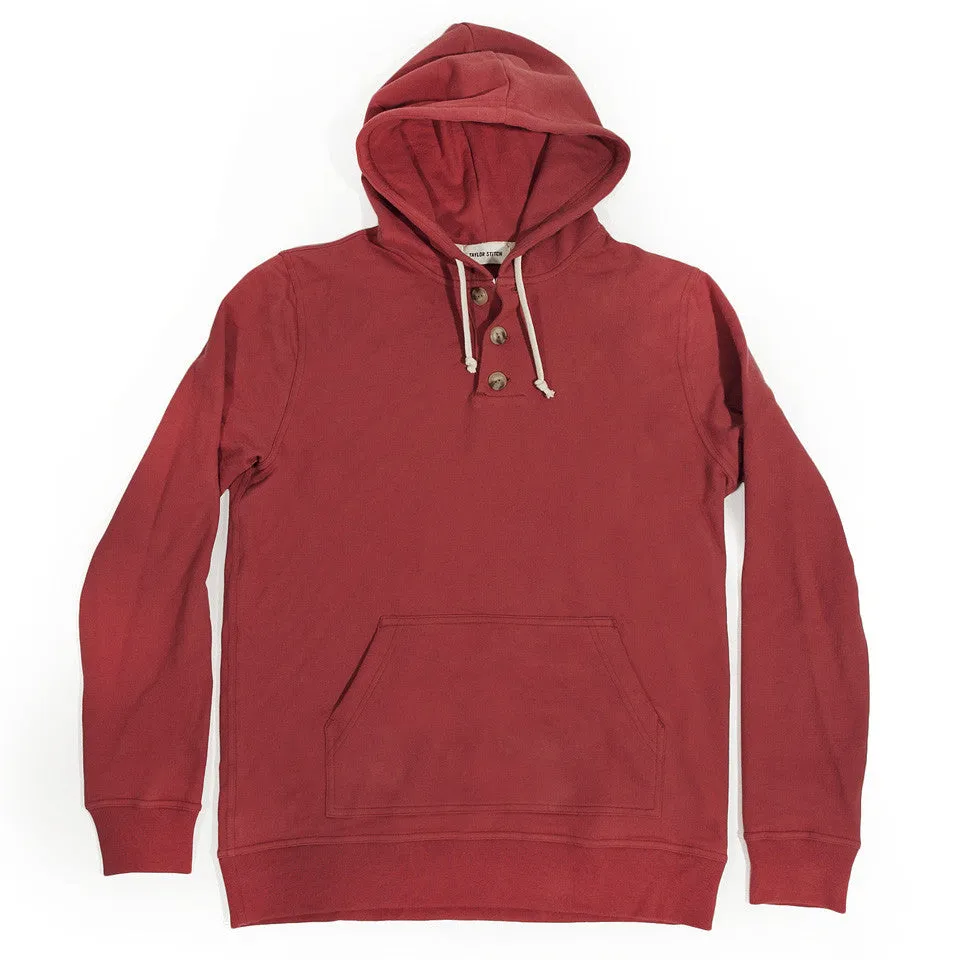 The Dusty Red 3 Button Hooded Sweatshirt sold by Taylor Stitch