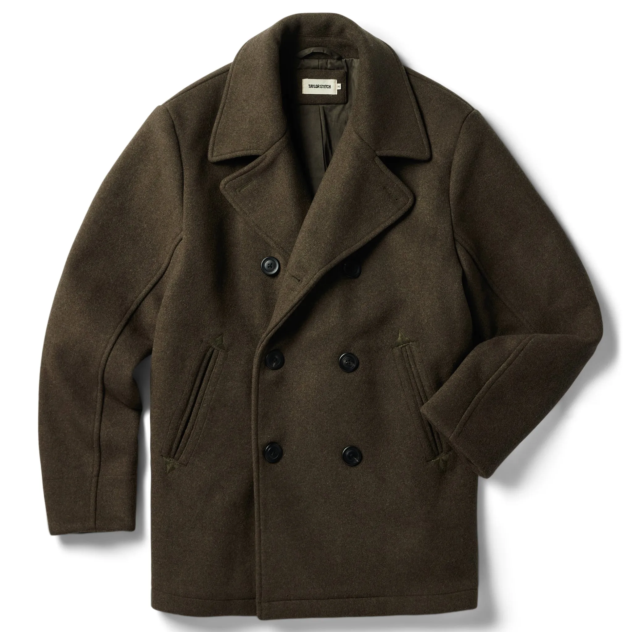 The Mariner Coat in Army Melton Wool sold by Taylor Stitch
