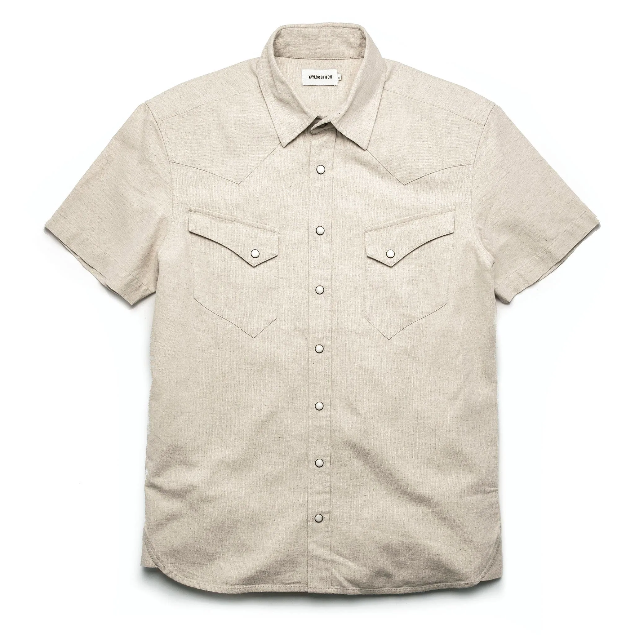 The Short Sleeve Western in Natural Herringbone sold by Taylor Stitch