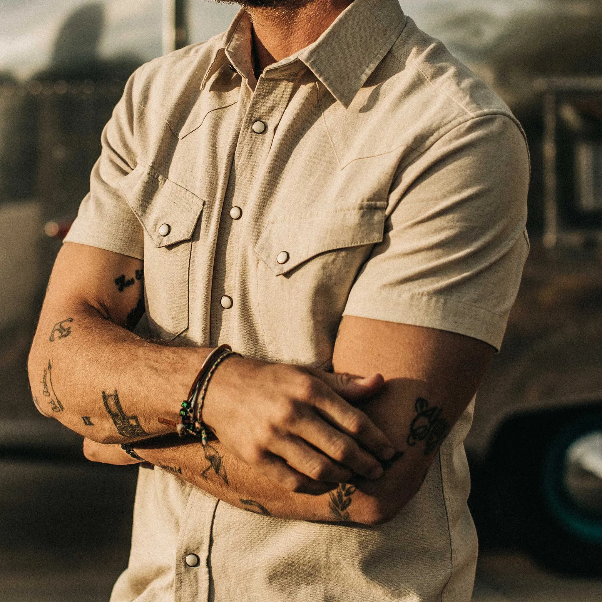 The Short Sleeve Western in Natural Herringbone sold by Taylor Stitch product image thumbnail 4