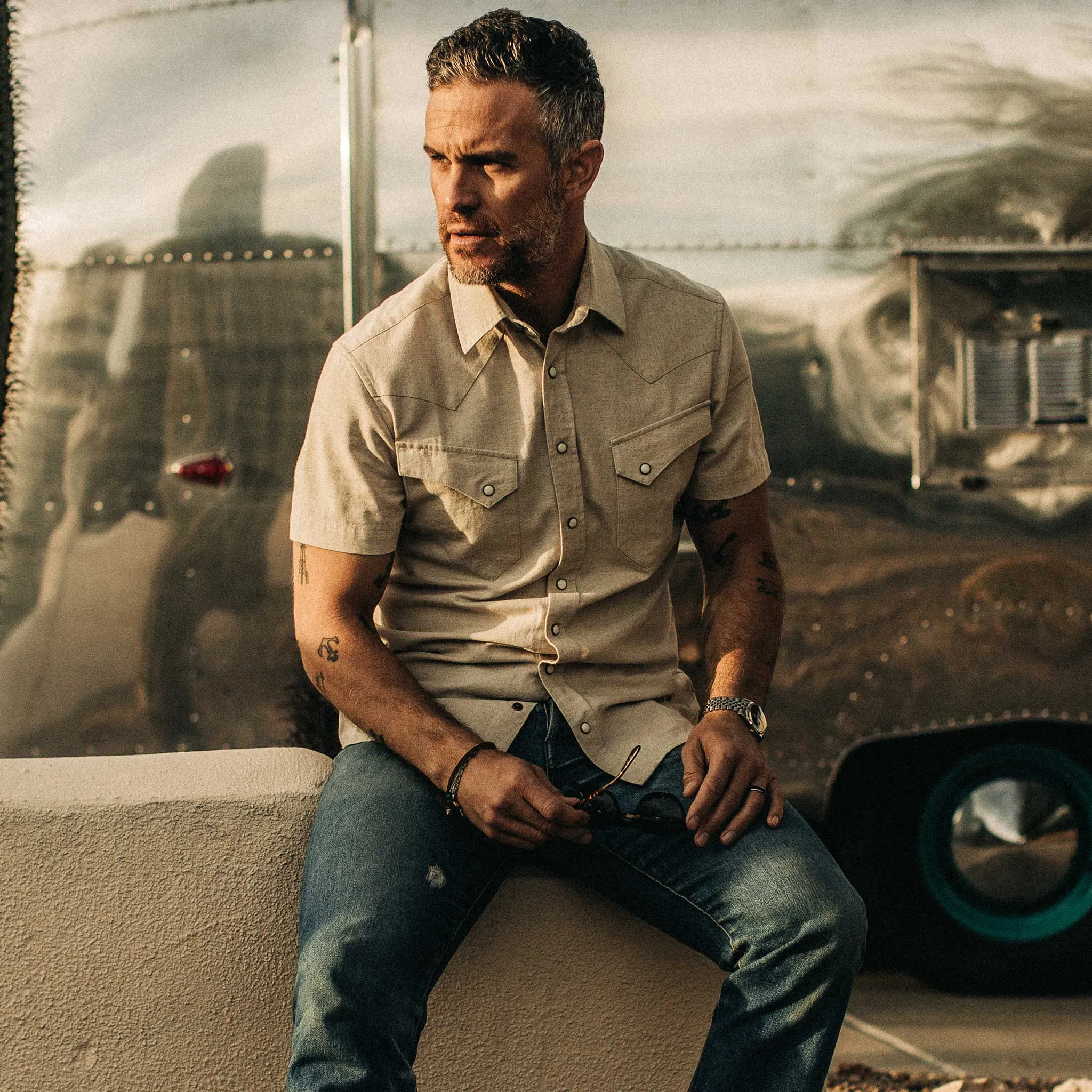 The Short Sleeve Western in Natural Herringbone sold by Taylor Stitch product image thumbnail 2