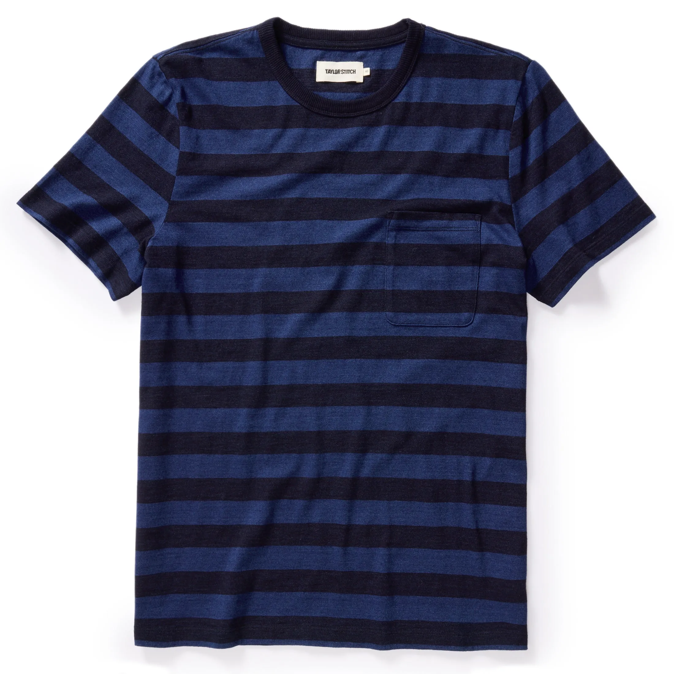 The Organic Cotton Tee in Indigo Yarn Dye Stripe sold by Taylor Stitch