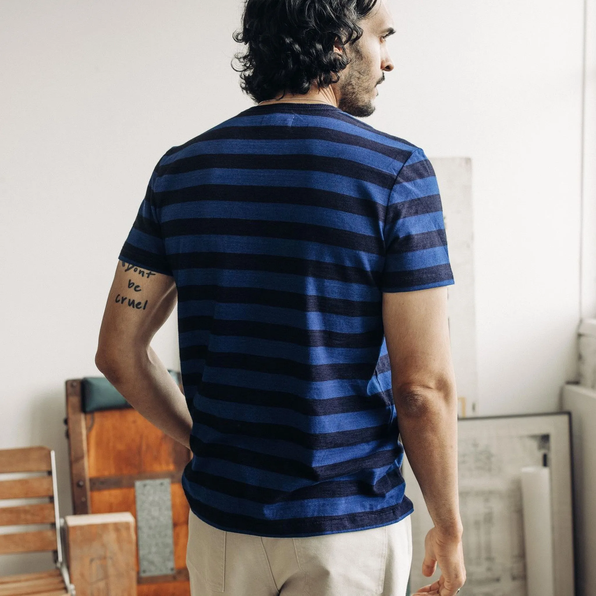 The Organic Cotton Tee in Indigo Yarn Dye Stripe sold by Taylor Stitch product image thumbnail 3