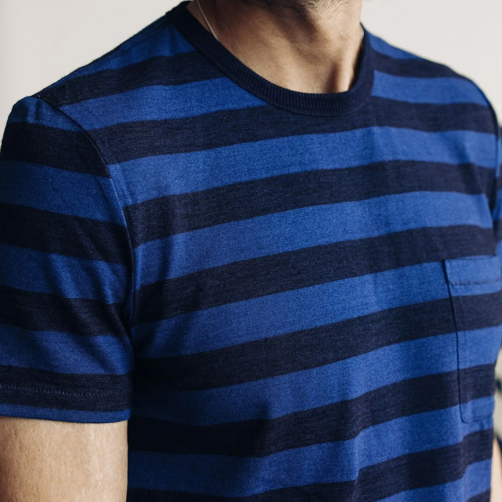The Organic Cotton Tee in Indigo Yarn Dye Stripe sold by Taylor Stitch product image thumbnail 4