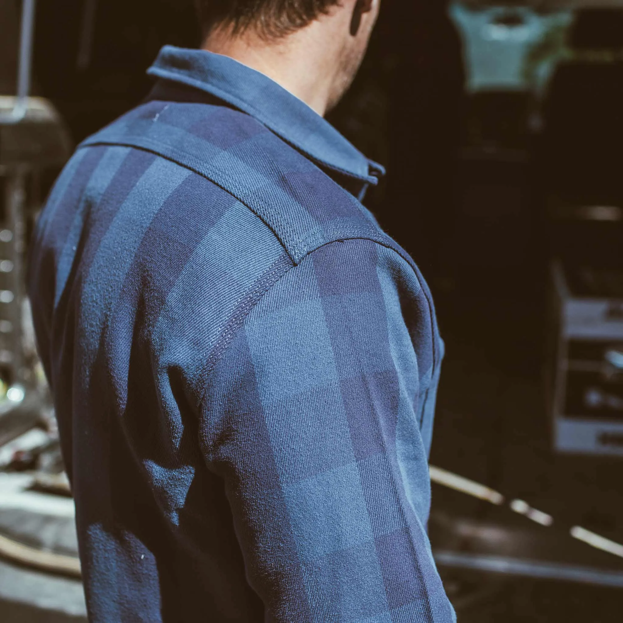 The Moto Utility Shirt in Royal & Navy Buffalo Plaid sold by Taylor Stitch product image thumbnail 2