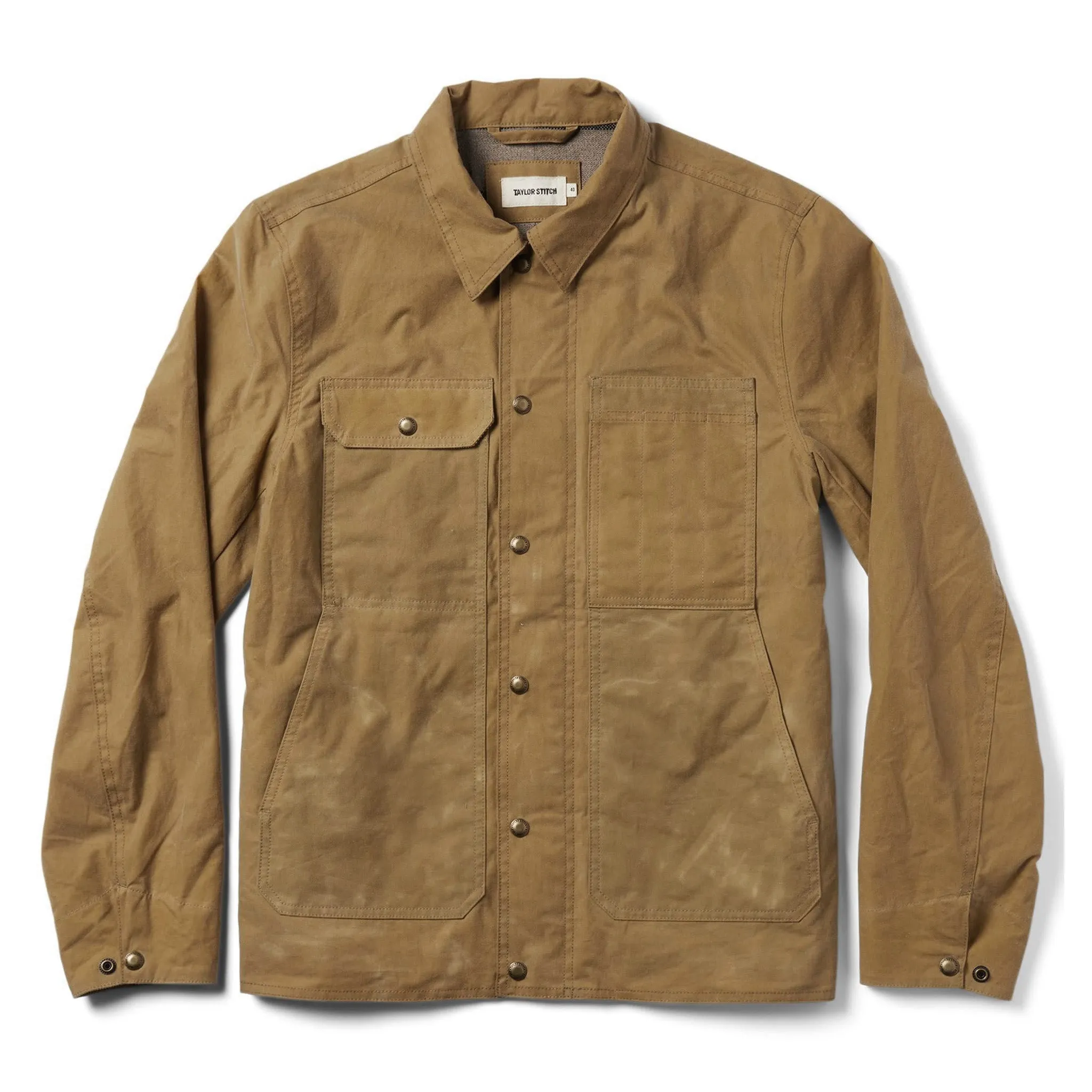 The Lined Longshore Jacket in Harvest Tan Waxed Canvas sold by Taylor Stitch