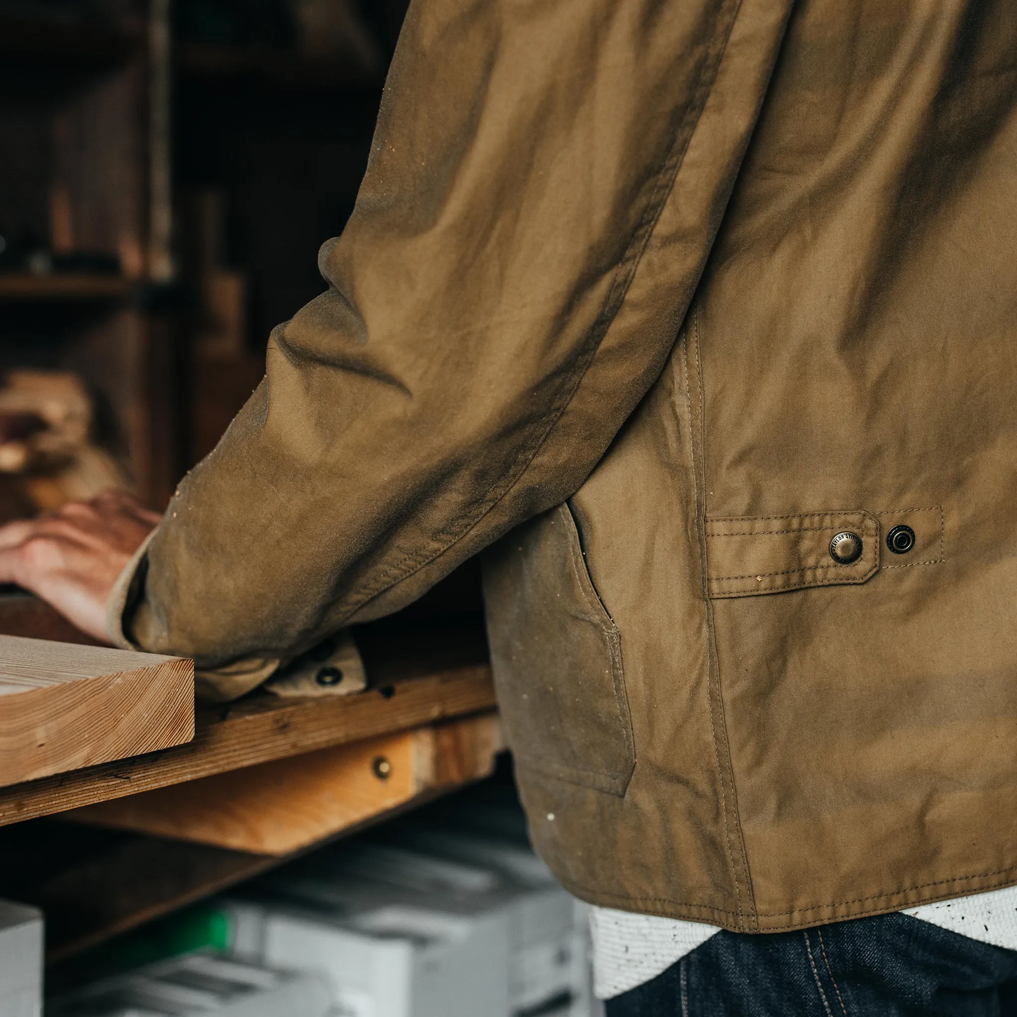 The Lined Longshore Jacket in Harvest Tan Waxed Canvas sold by Taylor Stitch product image thumbnail 4