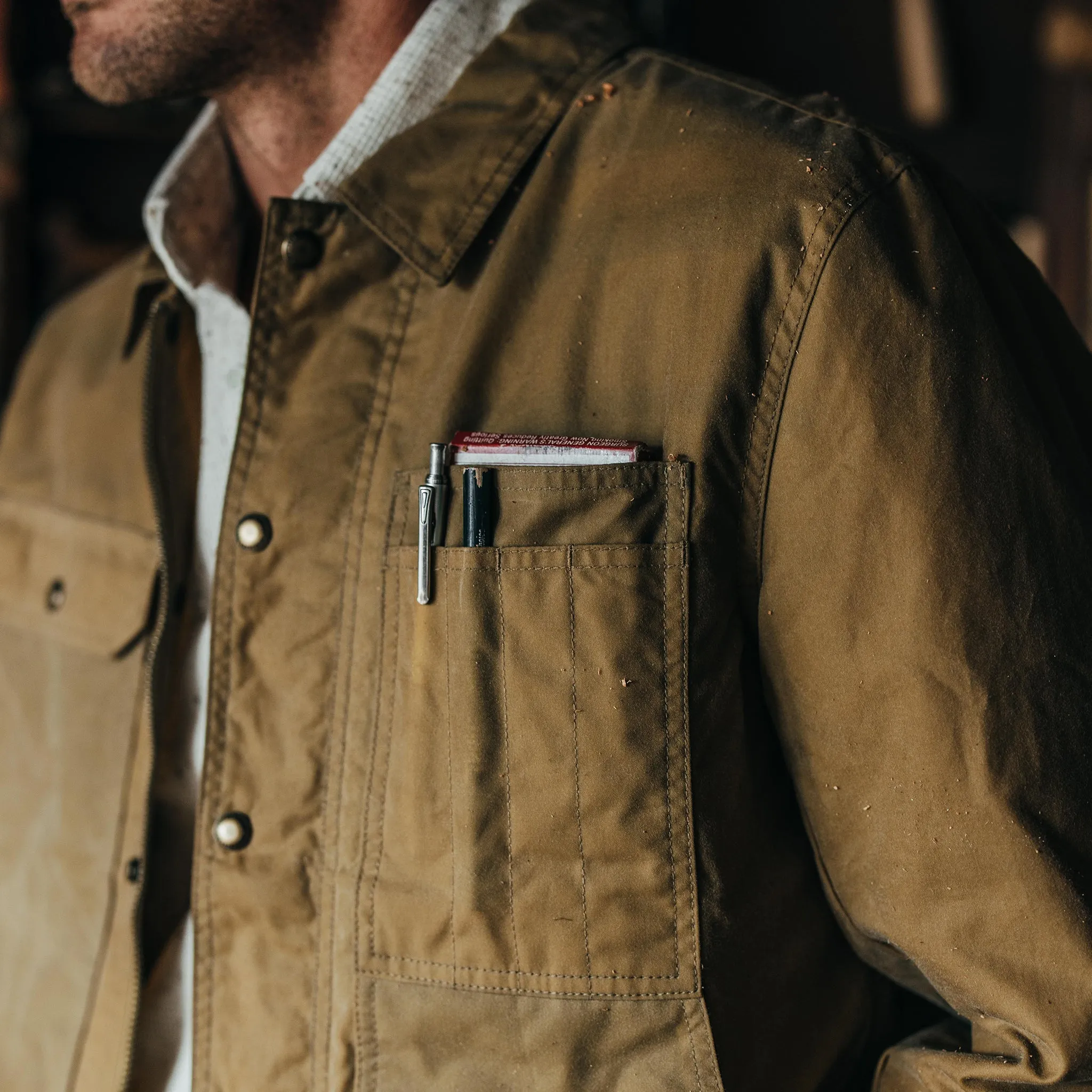 The Lined Longshore Jacket in Harvest Tan Waxed Canvas sold by Taylor Stitch product image thumbnail 3