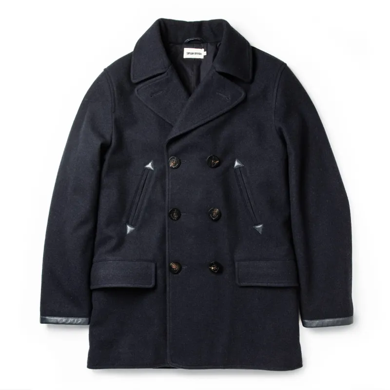 The Mendocino Peacoat in Navy Wool sold by Taylor Stitch
