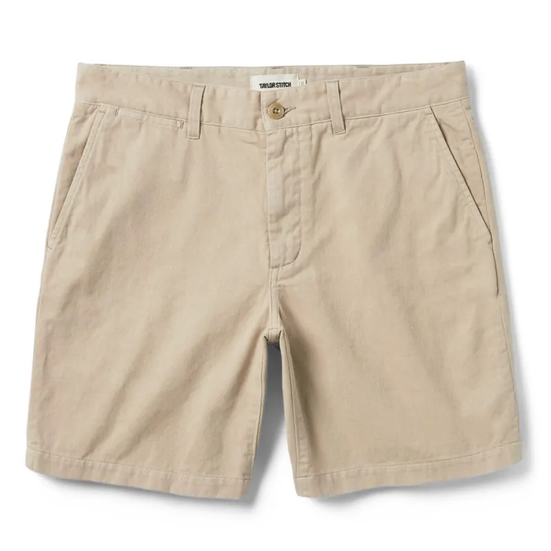 The Foundation Short in Khaki Twill sold by Taylor Stitch
