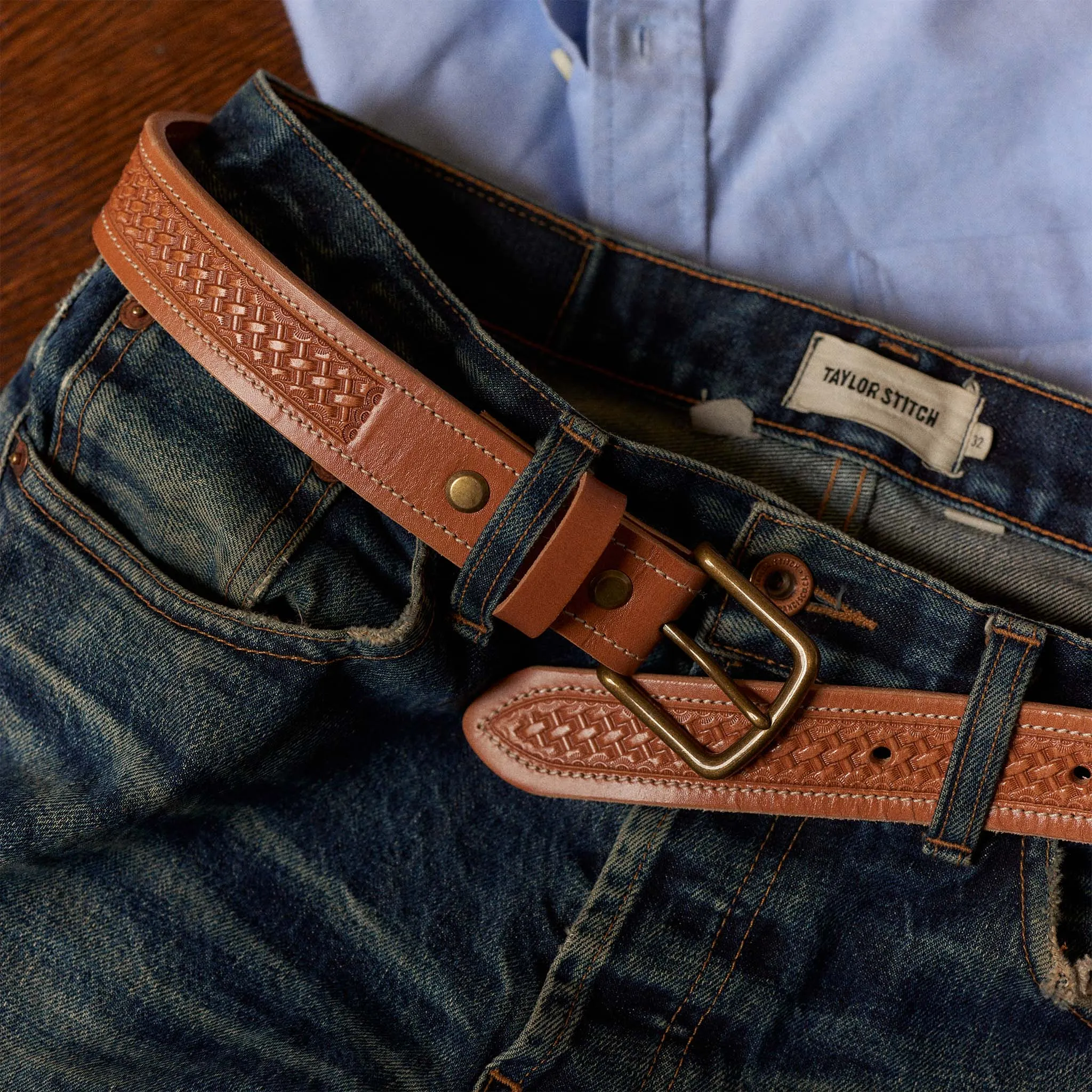 The Tooled Belt in Saddle Tan sold by Taylor Stitch product image thumbnail 2