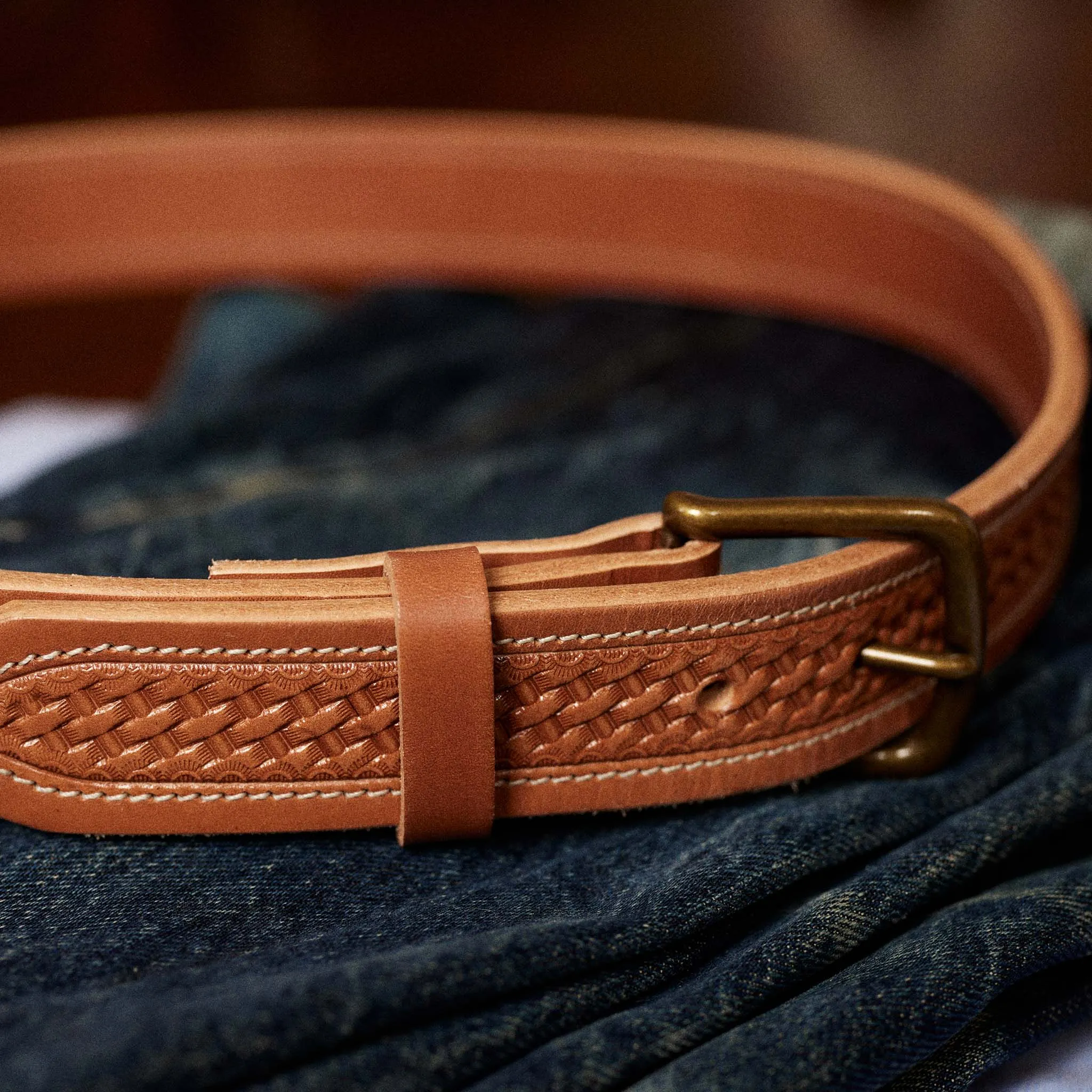 The Tooled Belt in Saddle Tan sold by Taylor Stitch product image thumbnail 3