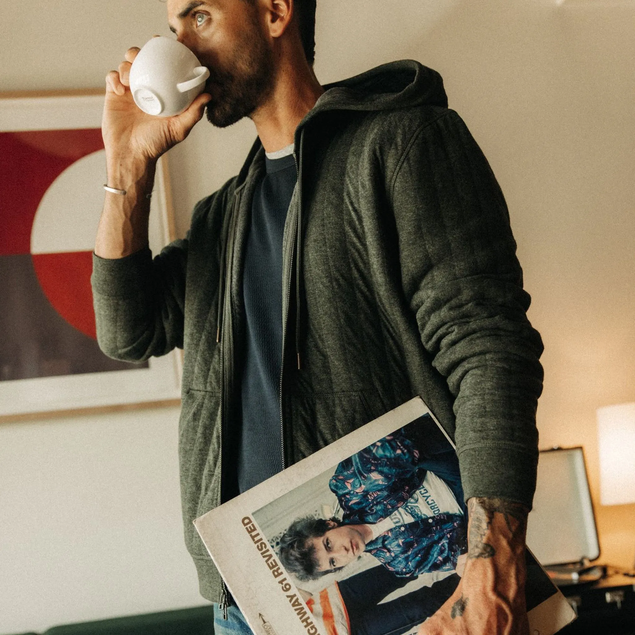 The Apres Zip Hoodie in Fatigue Olive Quilt sold by Taylor Stitch product image thumbnail 3