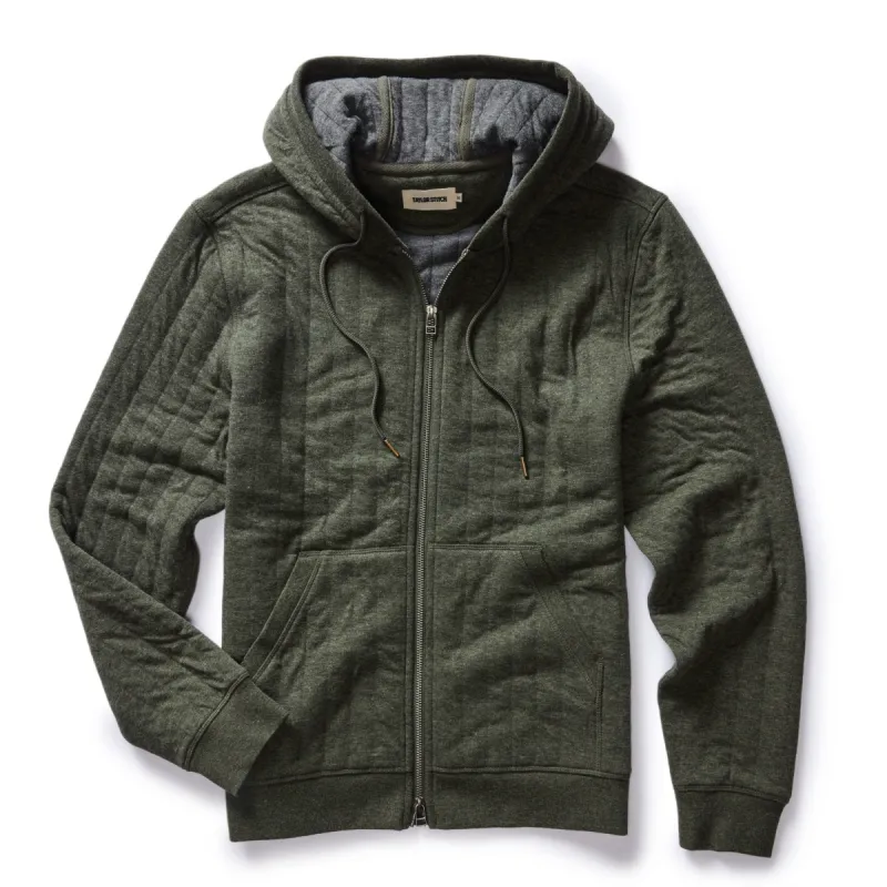 The Apres Zip Hoodie in Fatigue Olive Quilt sold by Taylor Stitch