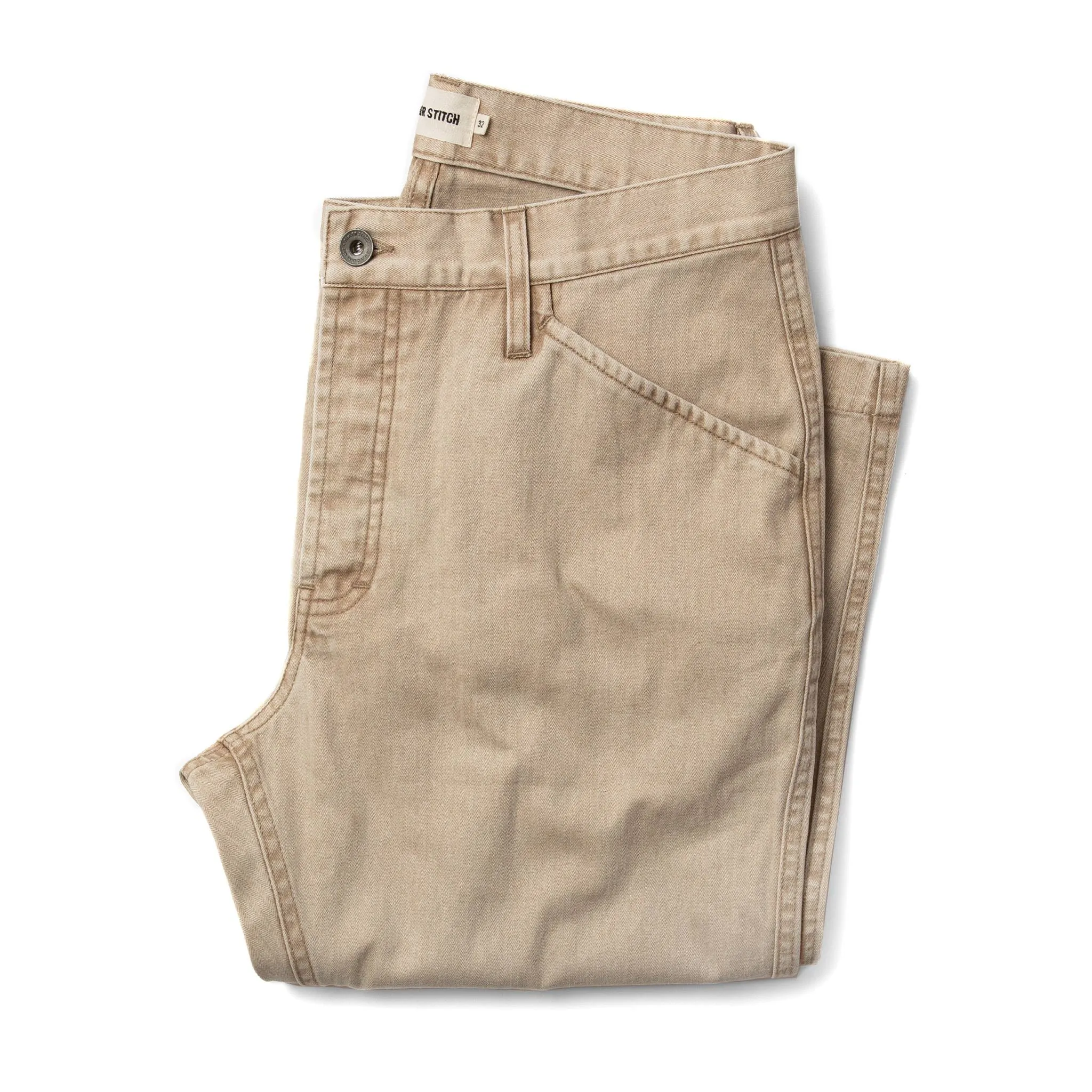 The Camp Pant in Khaki Herringbone sold by Taylor Stitch