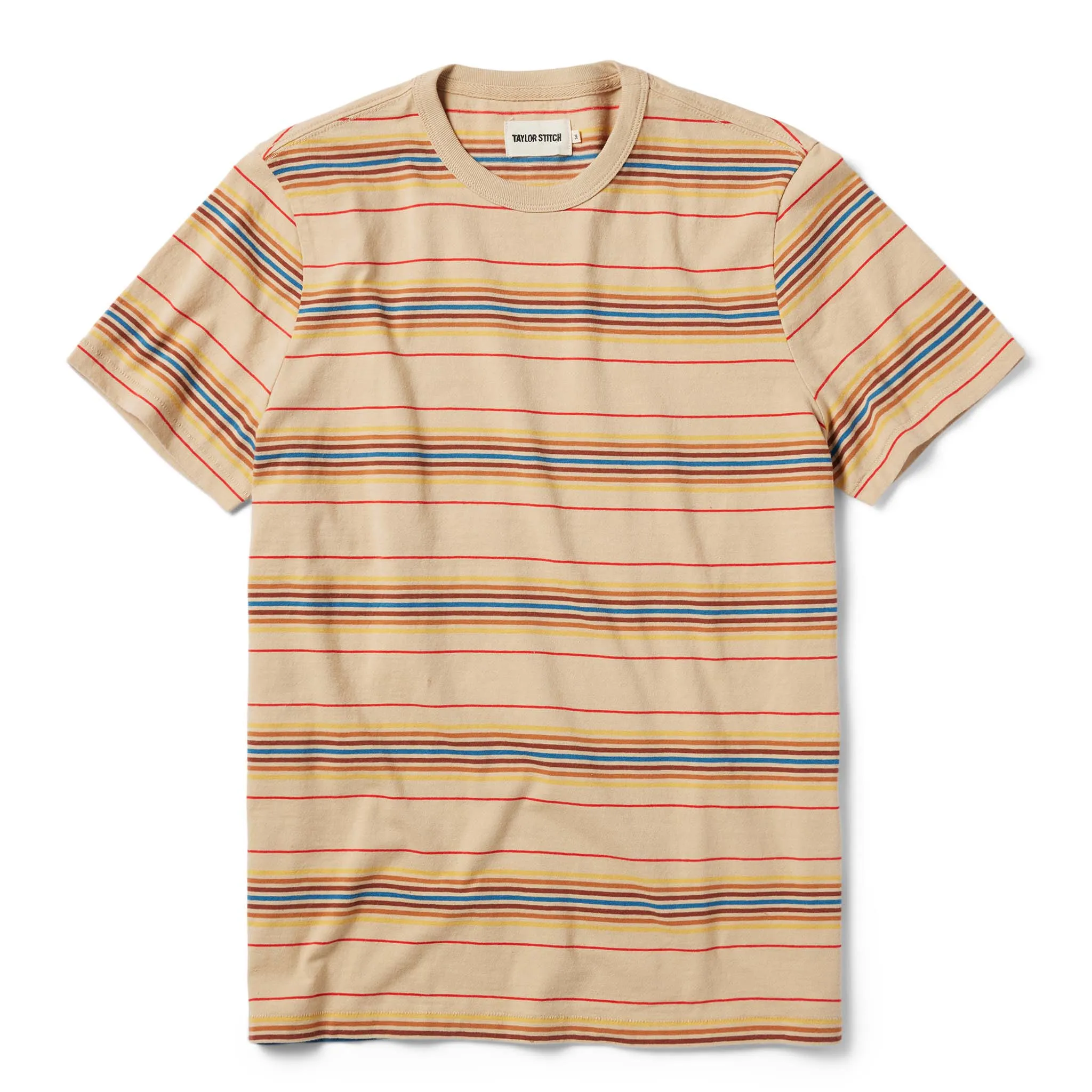 The Organic Cotton Tee in Sand Stripe sold by Taylor Stitch