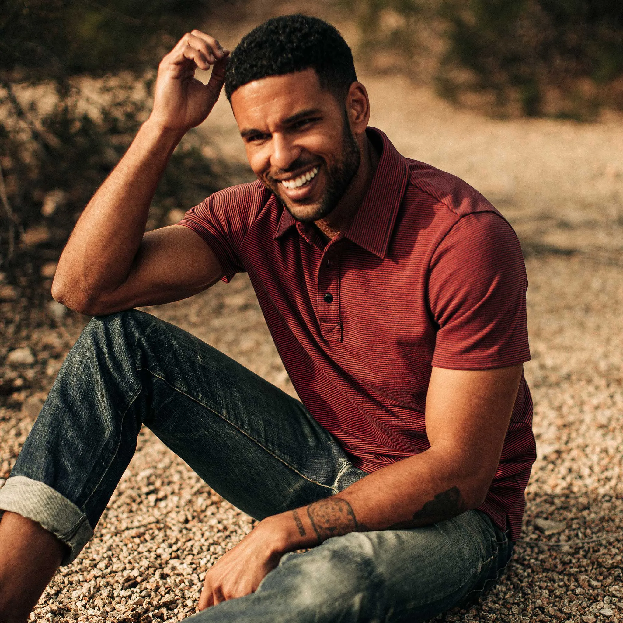 The Heavy Bag Polo in Red Stripe sold by Taylor Stitch product image thumbnail 3