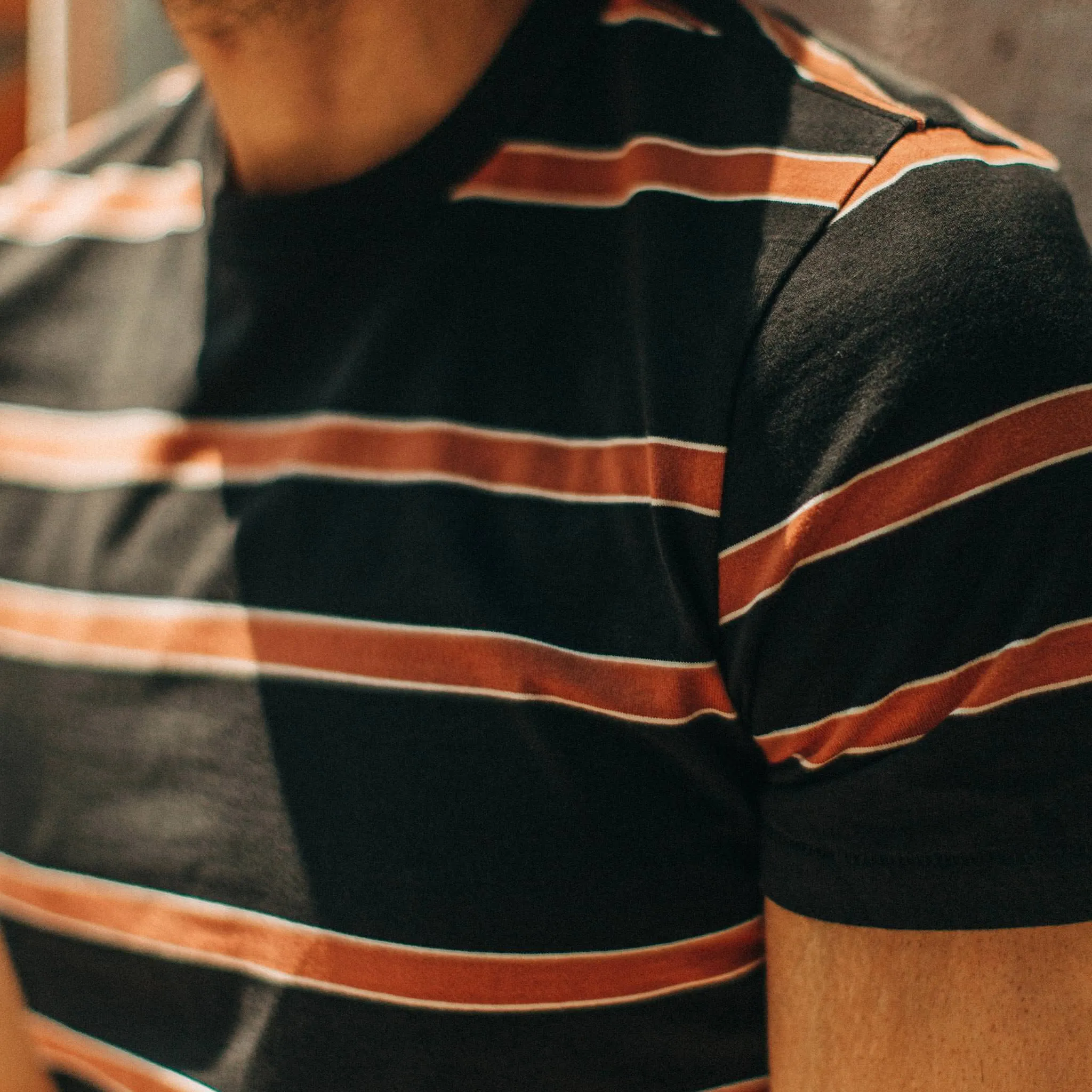 The Organic Cotton Tee in Coal and Rust Stripe sold by Taylor Stitch product image thumbnail 3
