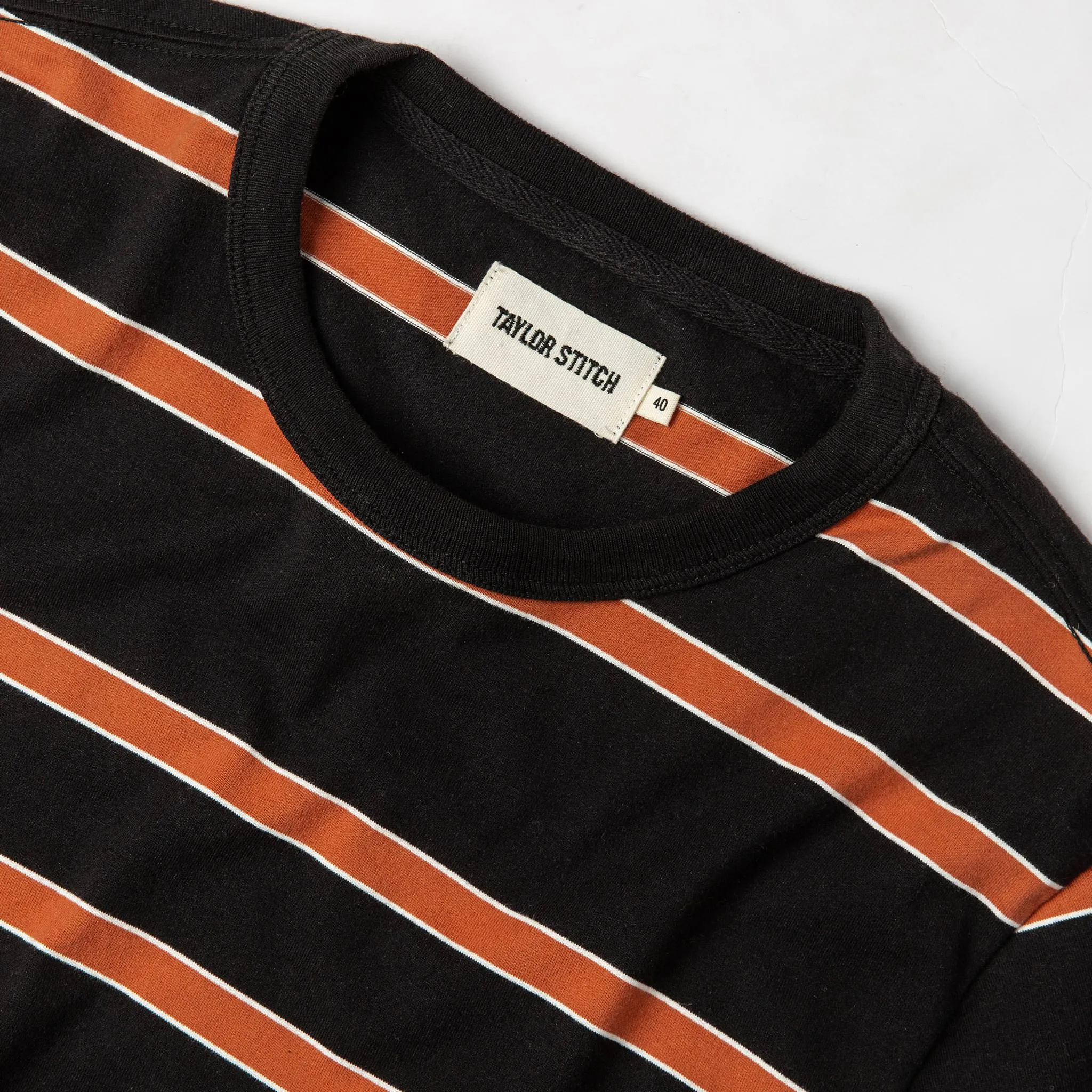 The Organic Cotton Tee in Coal and Rust Stripe sold by Taylor Stitch product image thumbnail 5