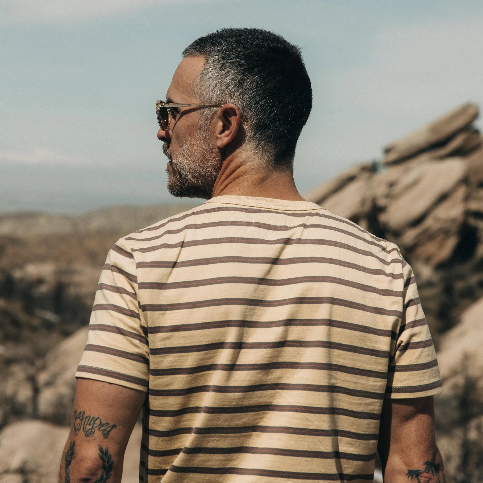 The Organic Cotton Tee in Vintage Gold Stripe sold by Taylor Stitch product image thumbnail 4