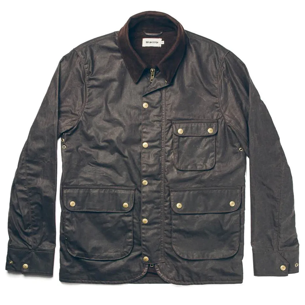 The Rover Jacket in Chocolate Beeswaxed Canvas sold by Taylor Stitch