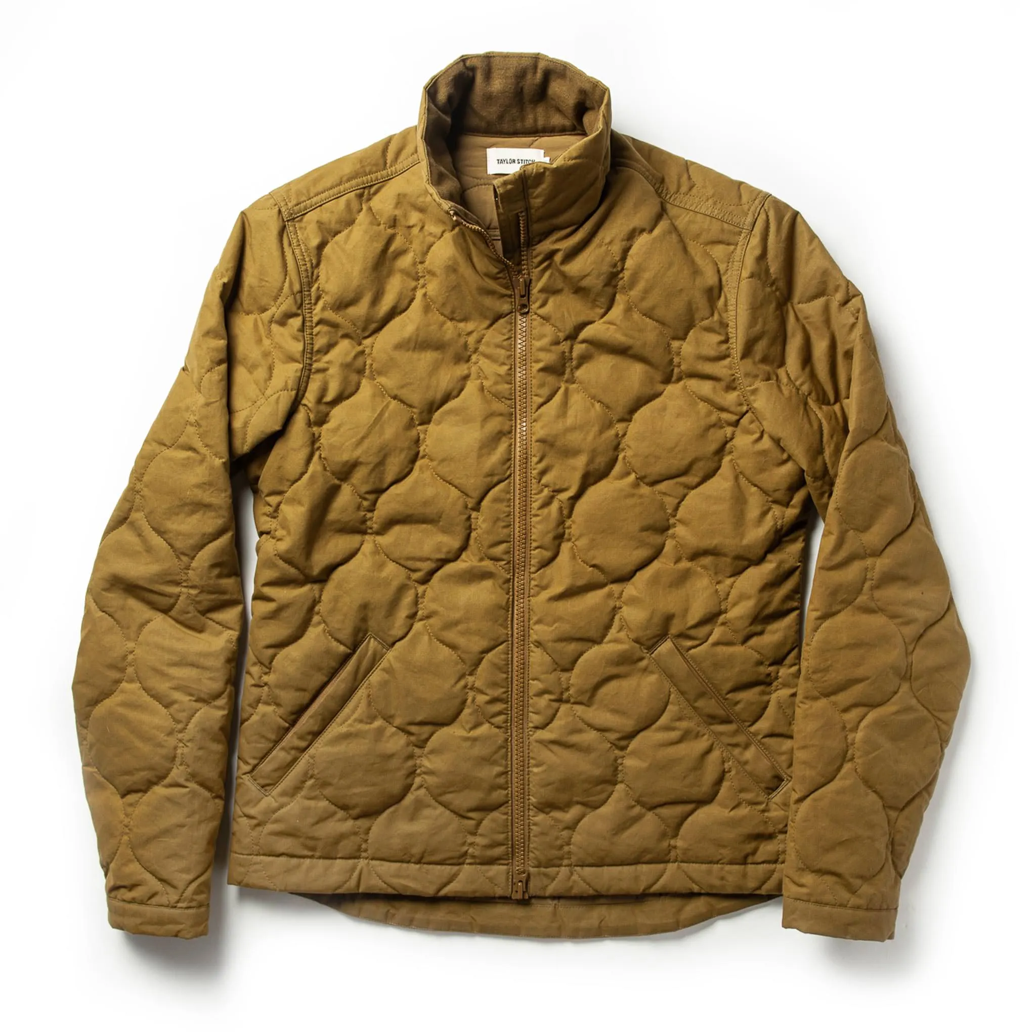 The Vertical Jacket in British Khaki Dry Wax sold by Taylor Stitch