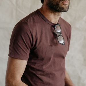 The Organic Cotton Tee in Burgundy sold by Taylor Stitch